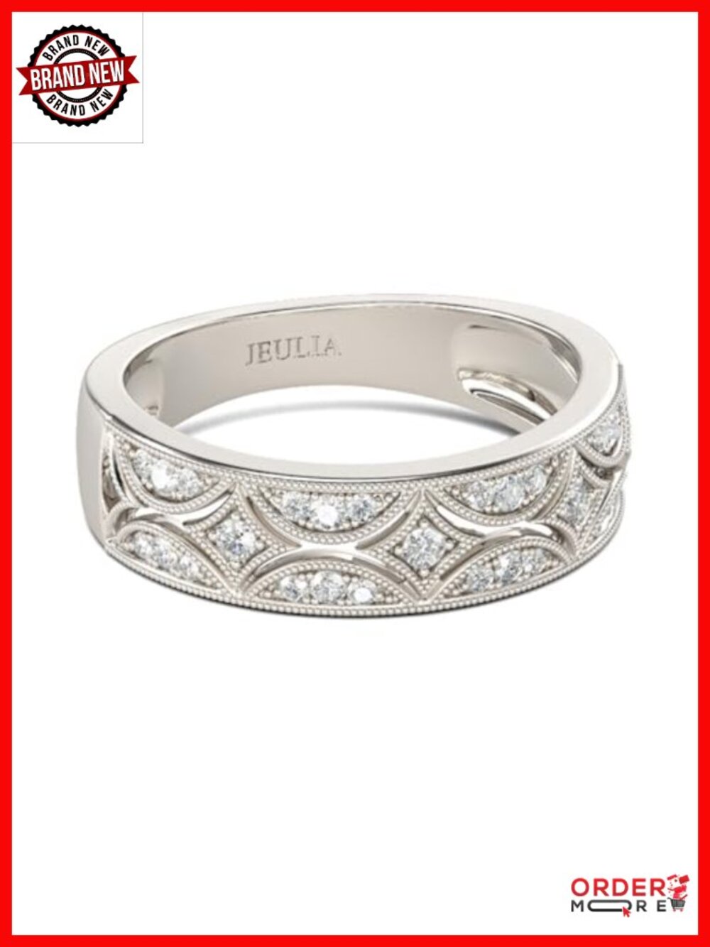 Sterling Silver Eternity Ring Band Milgrain Round Cut 18k White Gold Plated